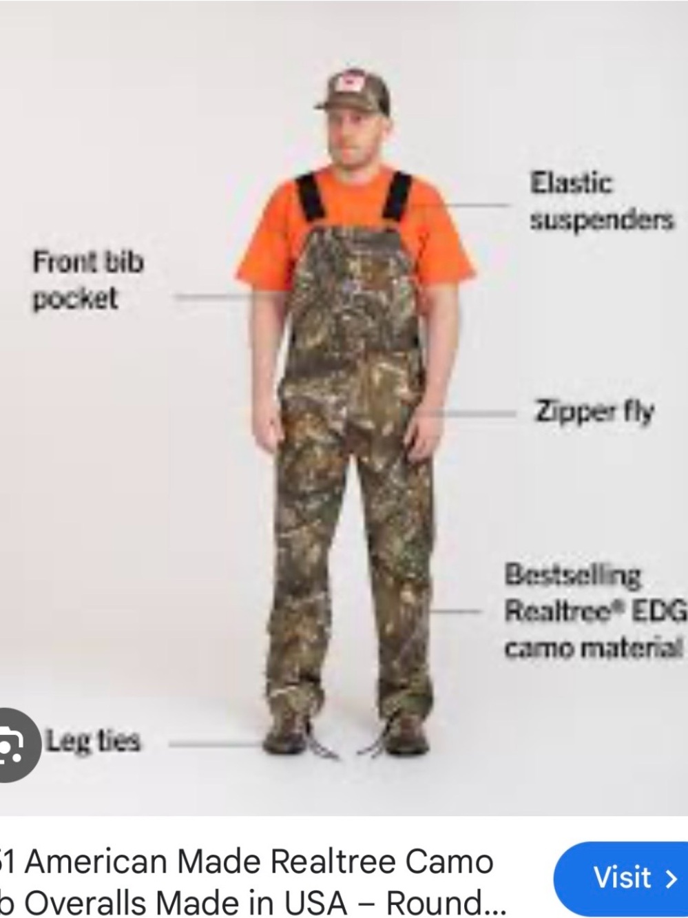 Realtree Camo Bib Overalls for Men - Realtree